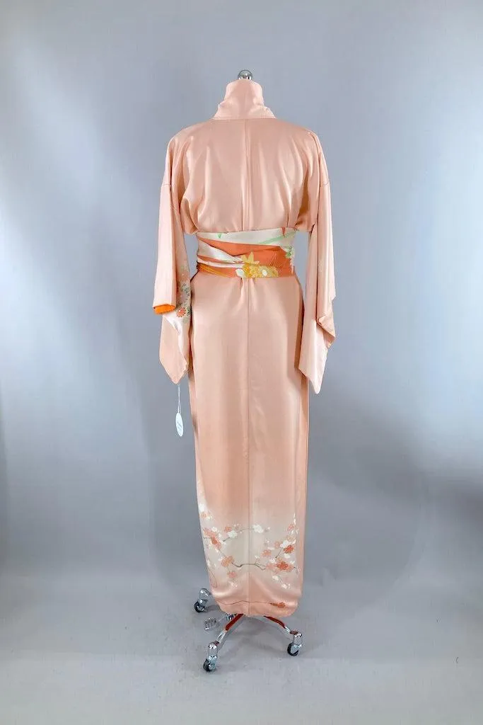 Vintage Peach Silk Floral Kimono