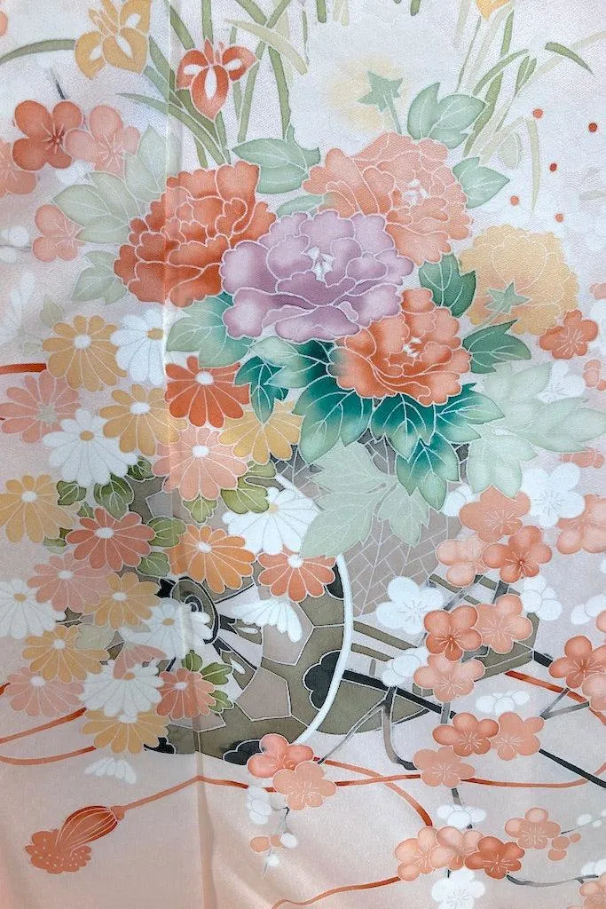 Vintage Peach Silk Floral Kimono