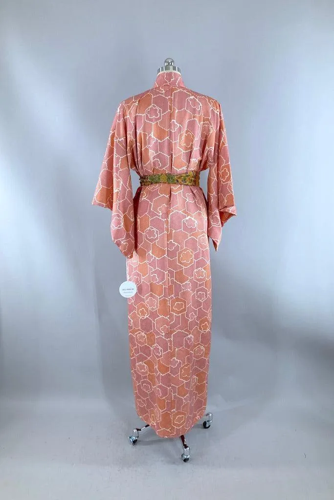 Vintage Pink & Orange Abstract Print Kimono