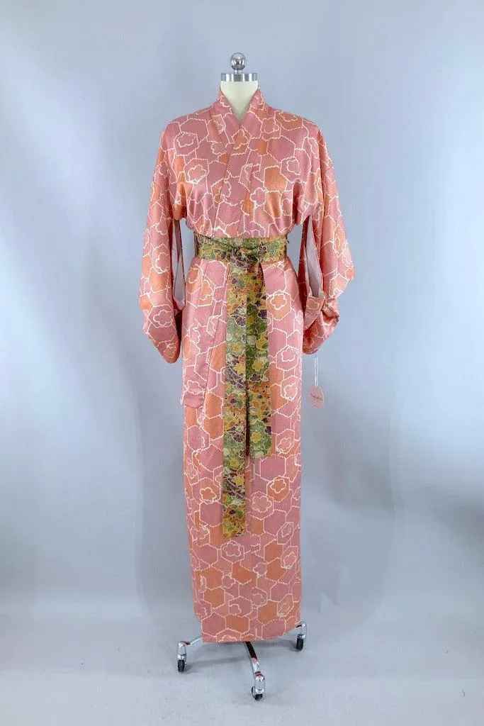 Vintage Pink & Orange Abstract Print Kimono