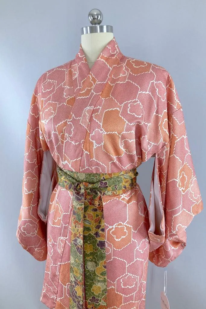 Vintage Pink & Orange Abstract Print Kimono