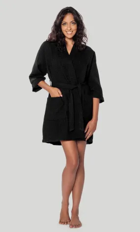 Waffle Kimono Black Short Robe