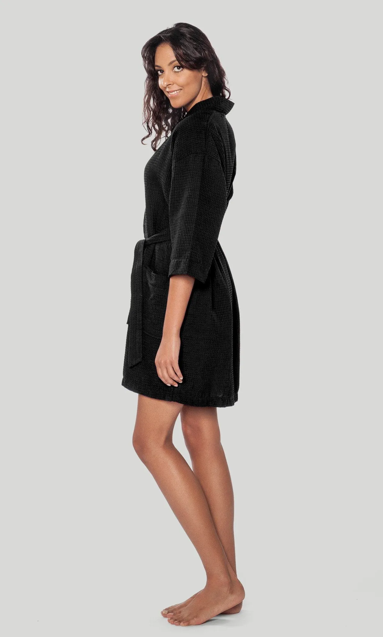 Waffle Kimono Black Short Robe