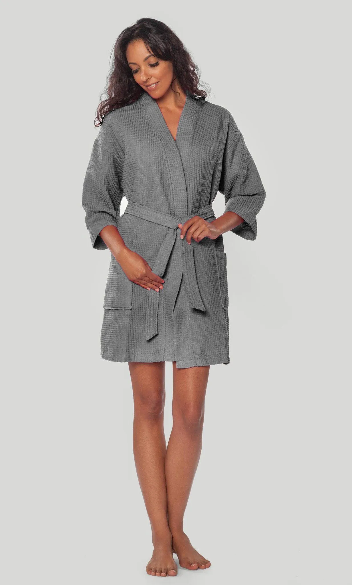 Waffle Kimono Gray Short Robe