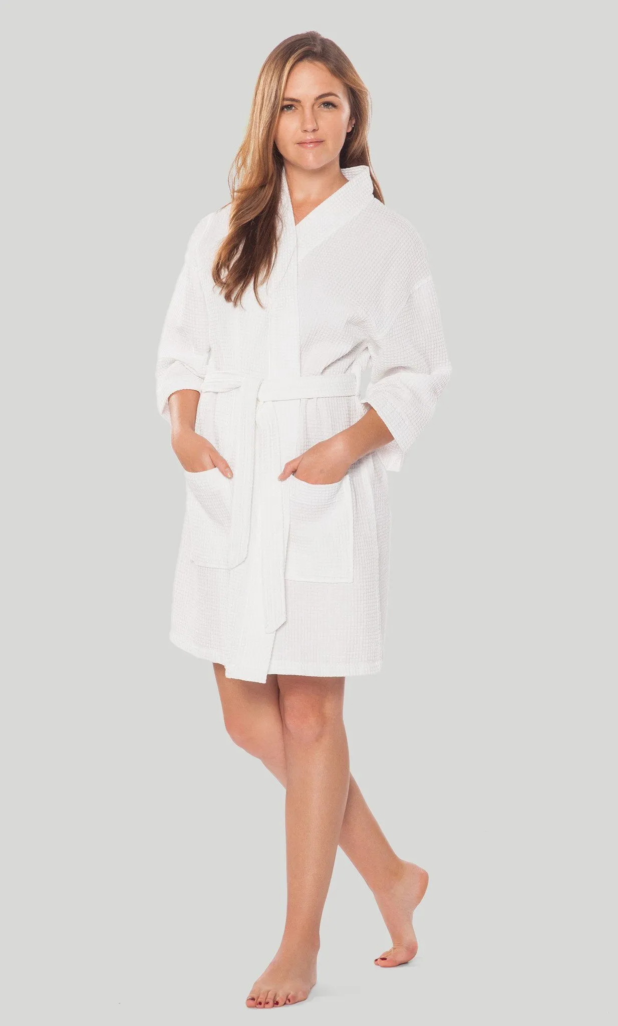 Waffle Kimono White Short Robe