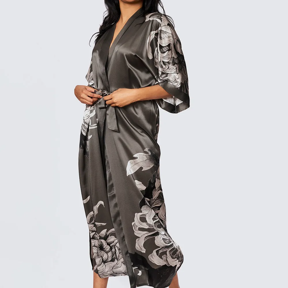 Washable Silk Kiku Long Kimono Robe