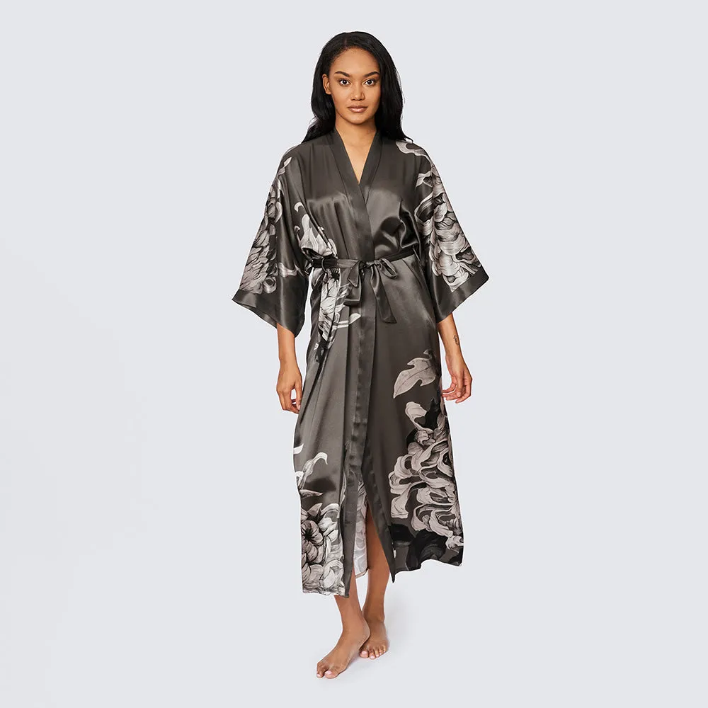 Washable Silk Kiku Long Kimono Robe