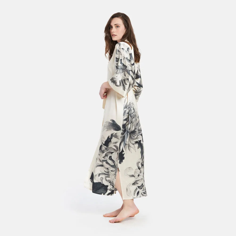 Washable Silk Kiku Long Kimono Robe