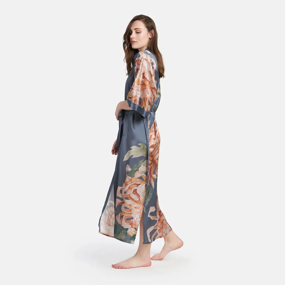 Washable Silk Kiku Long Kimono Robe