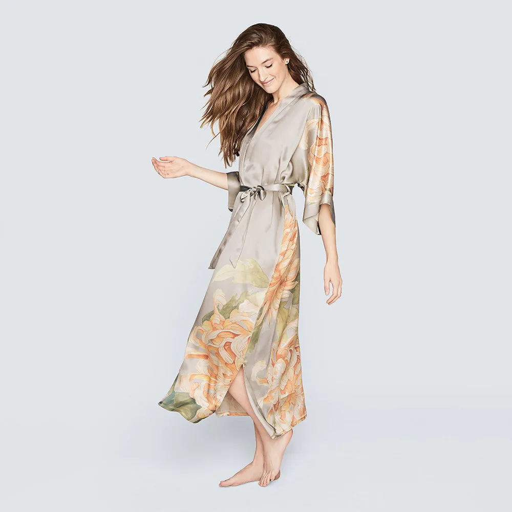 Washable Silk Kiku Long Kimono Robe