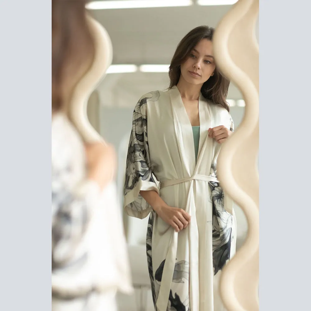 Washable Silk Kiku Long Kimono Robe