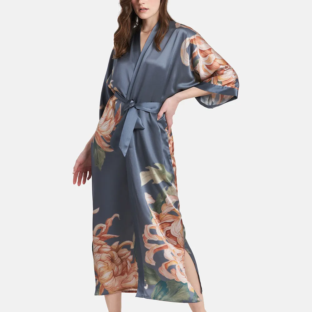 Washable Silk Kiku Long Kimono Robe