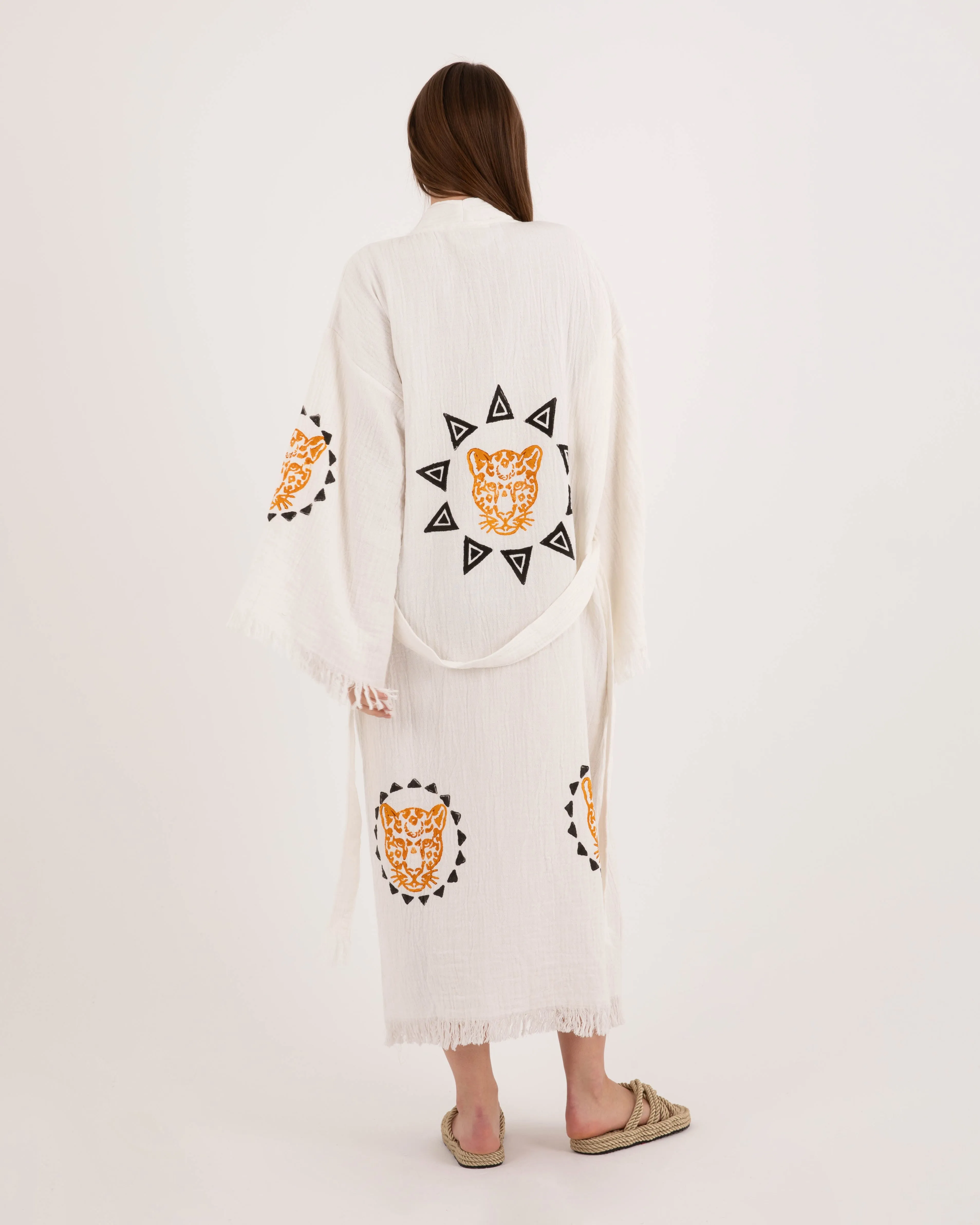 White Kimono with Orange Black Leopard Pattern