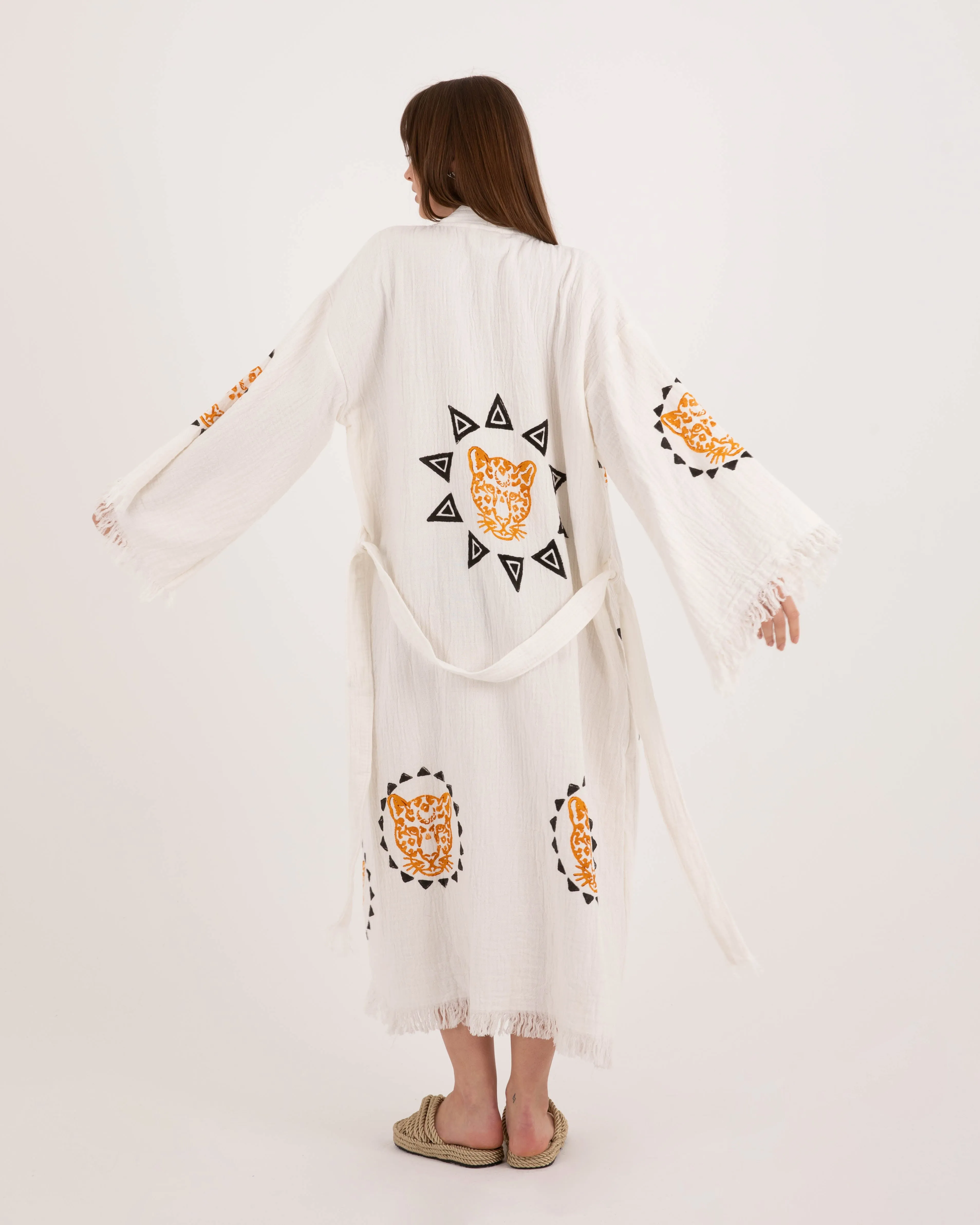 White Kimono with Orange Black Leopard Pattern