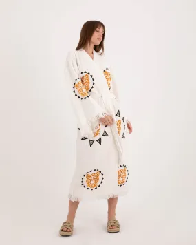 White Kimono with Orange Black Leopard Pattern