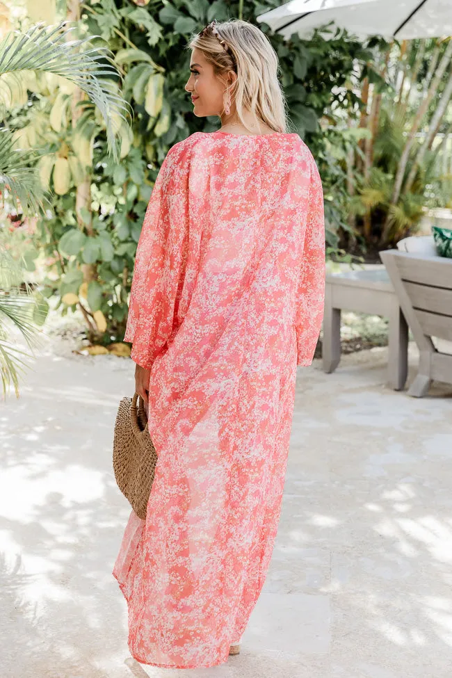 Wild Romance Coral Floral Chiffon Duster Kimono FINAL SALE