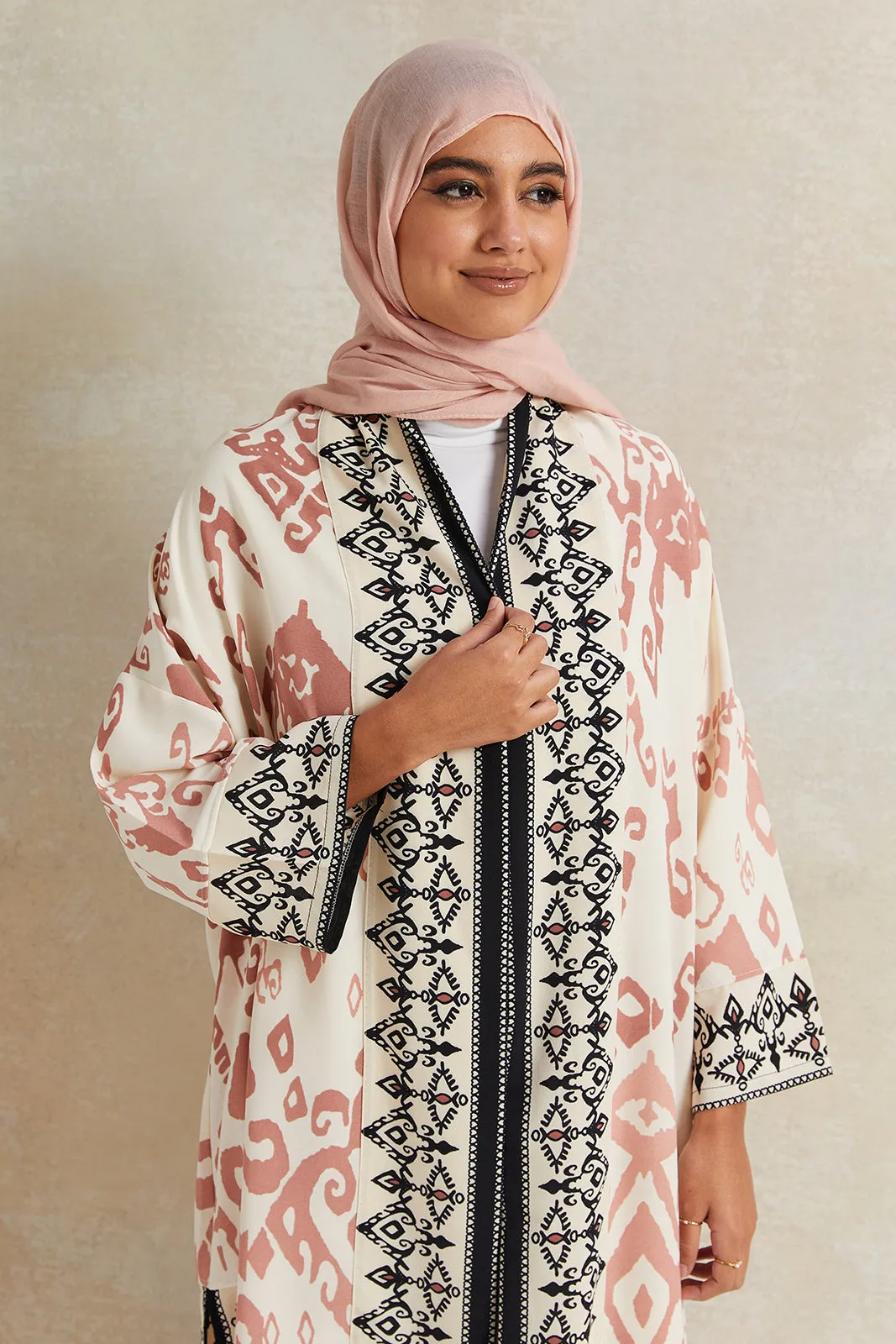 Women Cream Printed Kimono