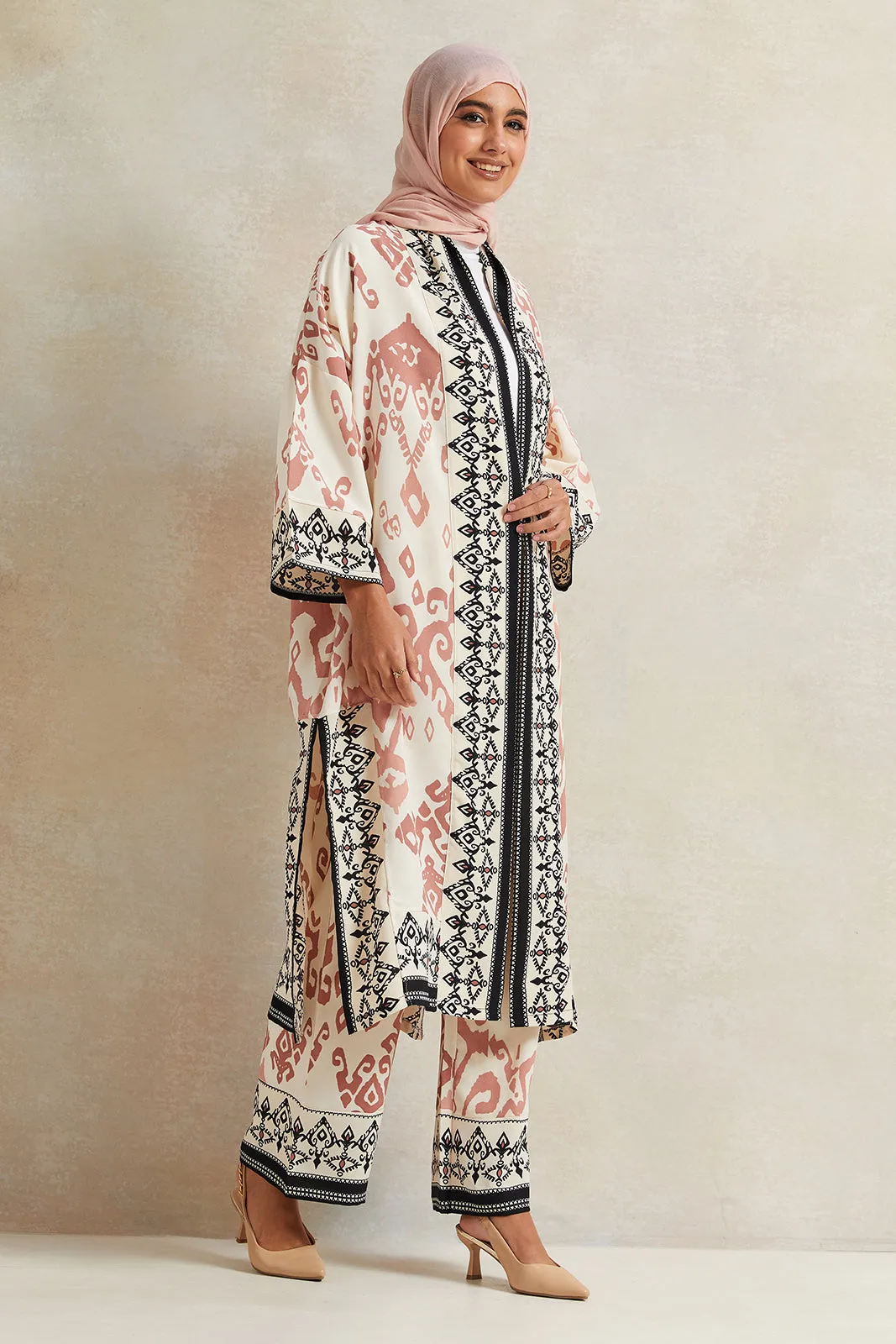 Women Cream Printed Kimono