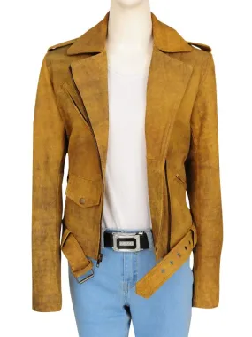 Women Distressed Brown Jacket