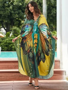 Women's Butterfly Print Batwing Sleeve Kaftan