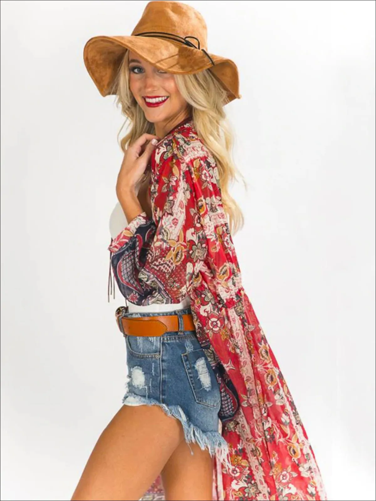 Women's Floral Sheer Maxi Bohemian Kimono