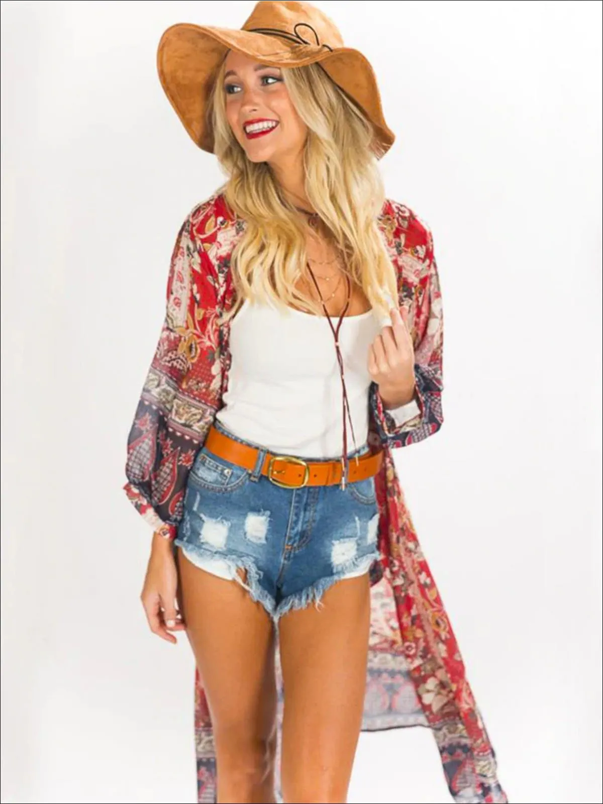 Women's Floral Sheer Maxi Bohemian Kimono