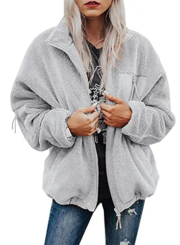 Women's Loose Long-Sleeved Loose Fleece Full Zip Jacket, Sizes Small to 2XL (7 colors)