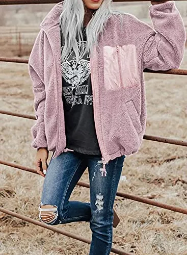 Women's Loose Long-Sleeved Loose Fleece Full Zip Jacket, Sizes Small to 2XL (7 colors)