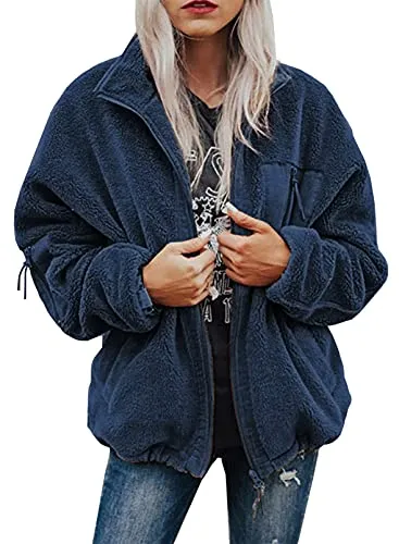 Women's Loose Long-Sleeved Loose Fleece Full Zip Jacket, Sizes Small to 2XL (7 colors)