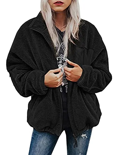 Women's Loose Long-Sleeved Loose Fleece Full Zip Jacket, Sizes Small to 2XL (7 colors)