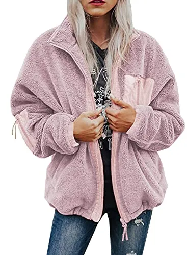 Women's Loose Long-Sleeved Loose Fleece Full Zip Jacket, Sizes Small to 2XL (7 colors)