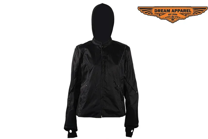 Women's Motorcycle Textile Jacket w/ Black Hoodie & Reflective Wings & Heart