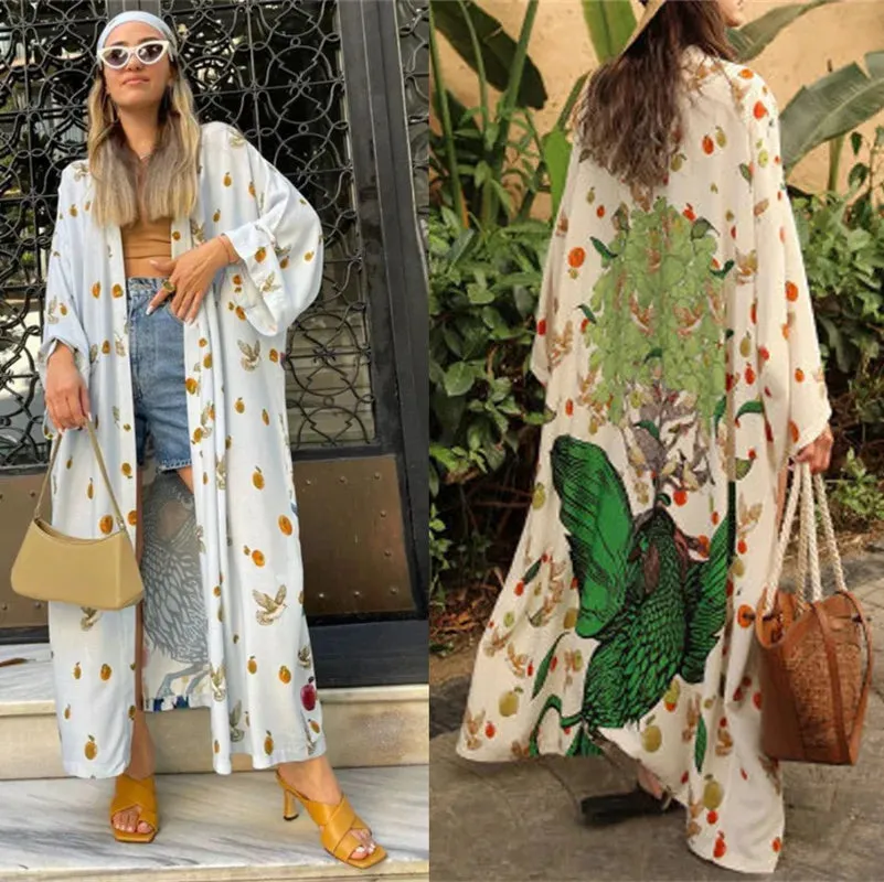 Women's Peacock Print Loose Kimono