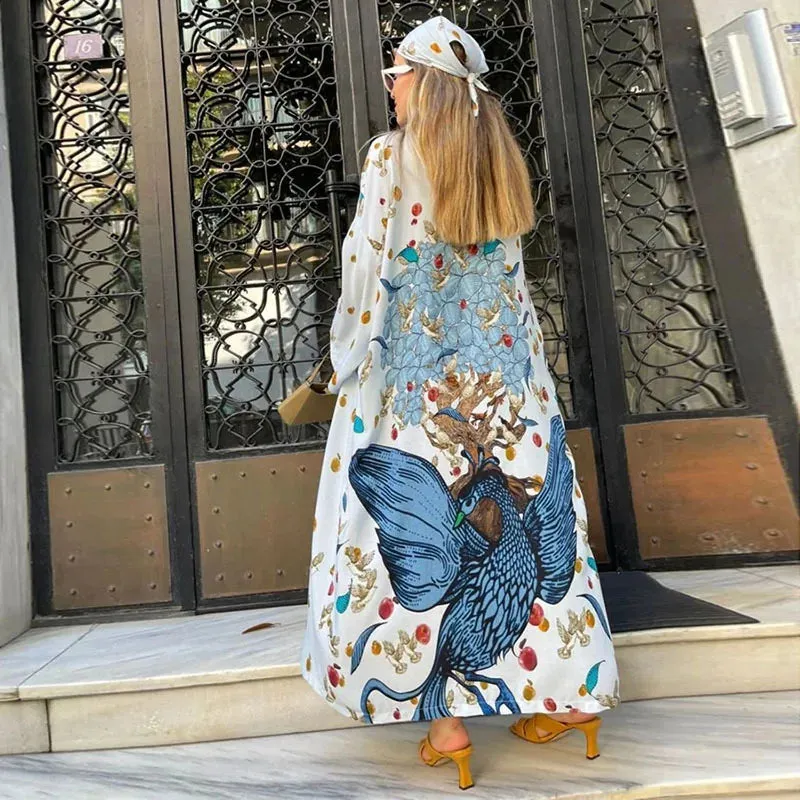 Women's Peacock Print Loose Kimono