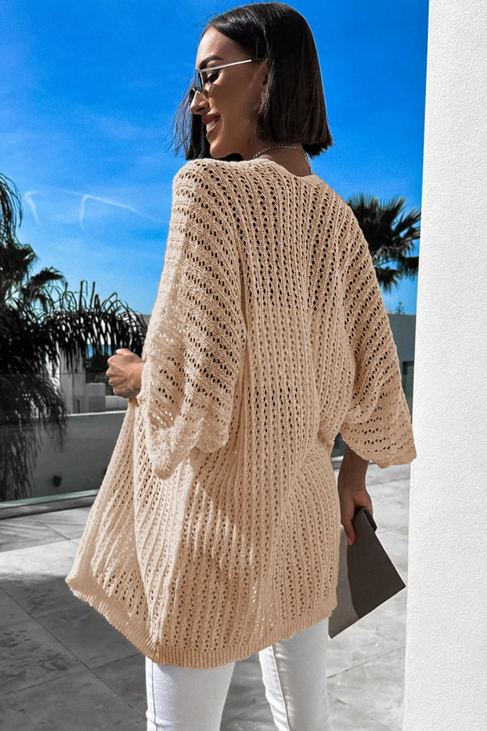 Women's Solid Color Hollow-out Knit Kimono