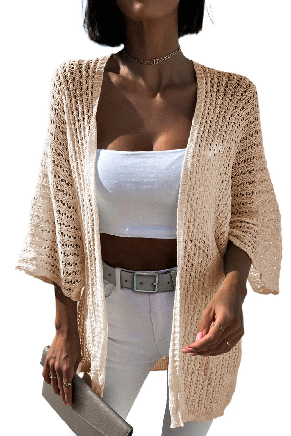 Women's Solid Color Hollow-out Knit Kimono