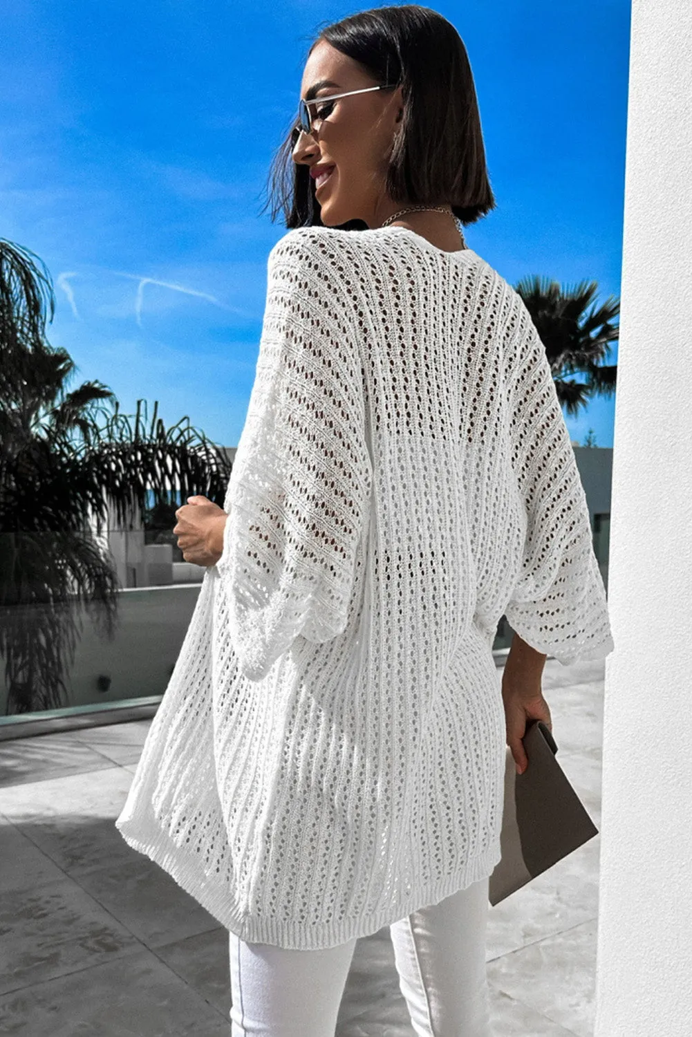 Women's Solid Color Hollow-out Knit Kimono