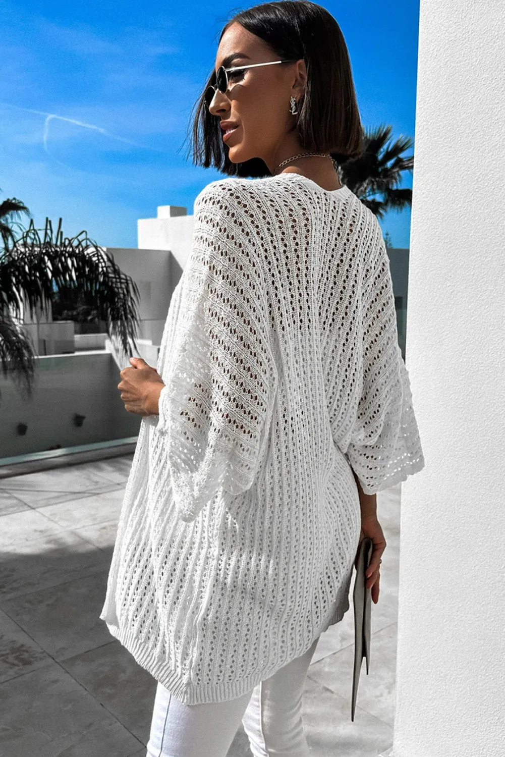 Women's Solid Color Hollow-out Knit Kimono