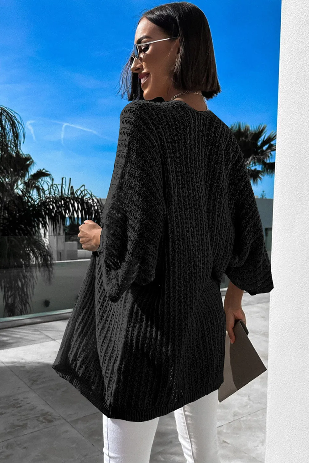 Women's Solid Color Hollow-out Knit Kimono