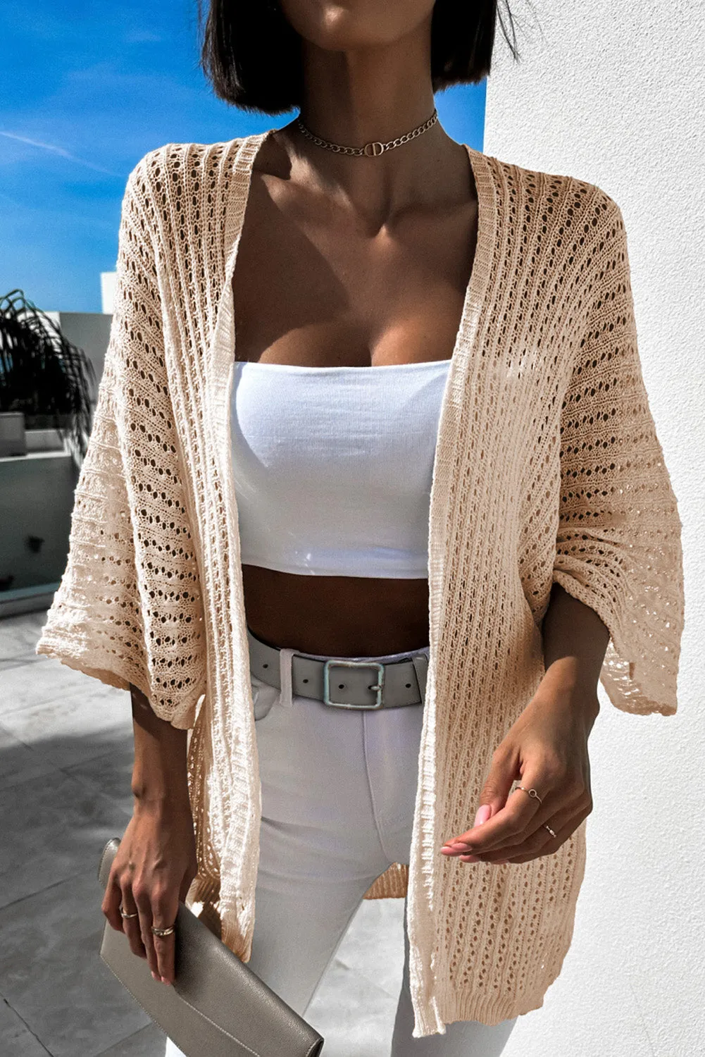 Women's Solid Color Hollow-out Knit Kimono