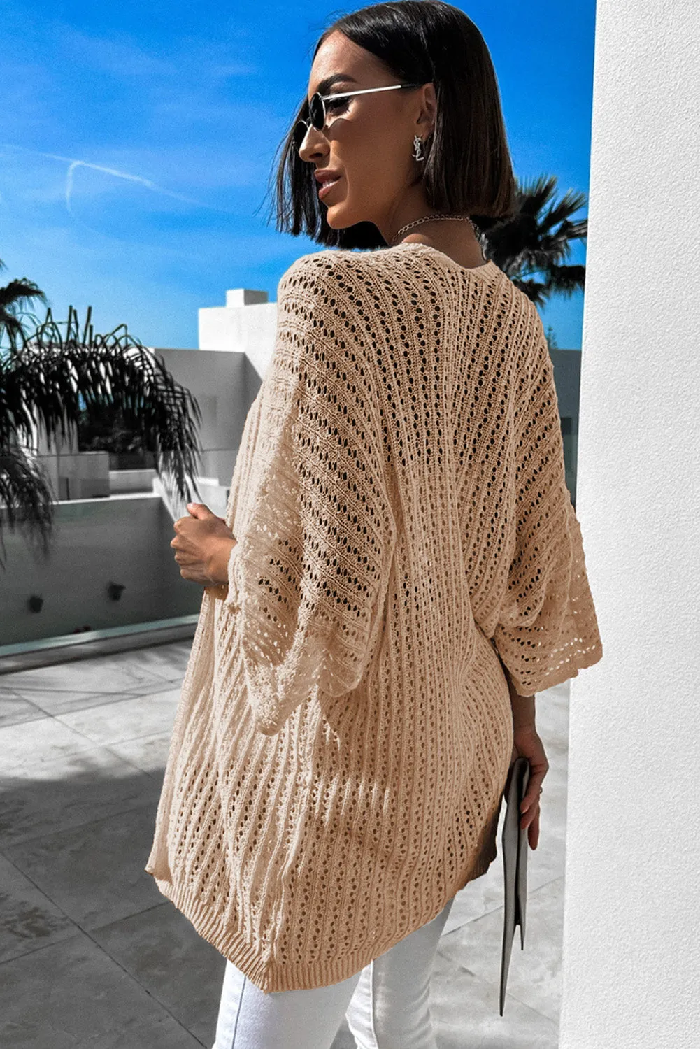 Women's Solid Color Hollow-out Knit Kimono