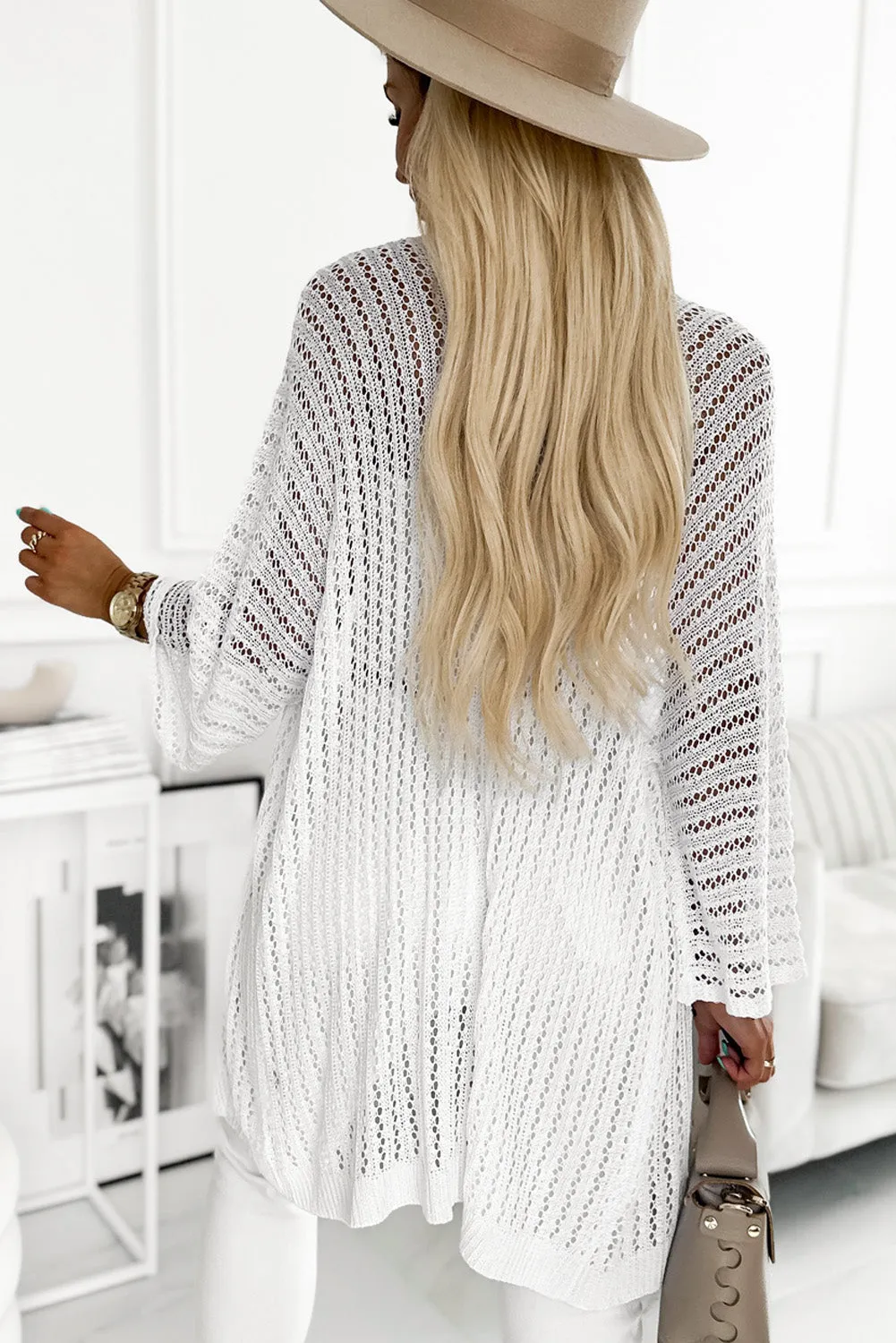 Women's Solid Color Hollow-out Knit Kimono