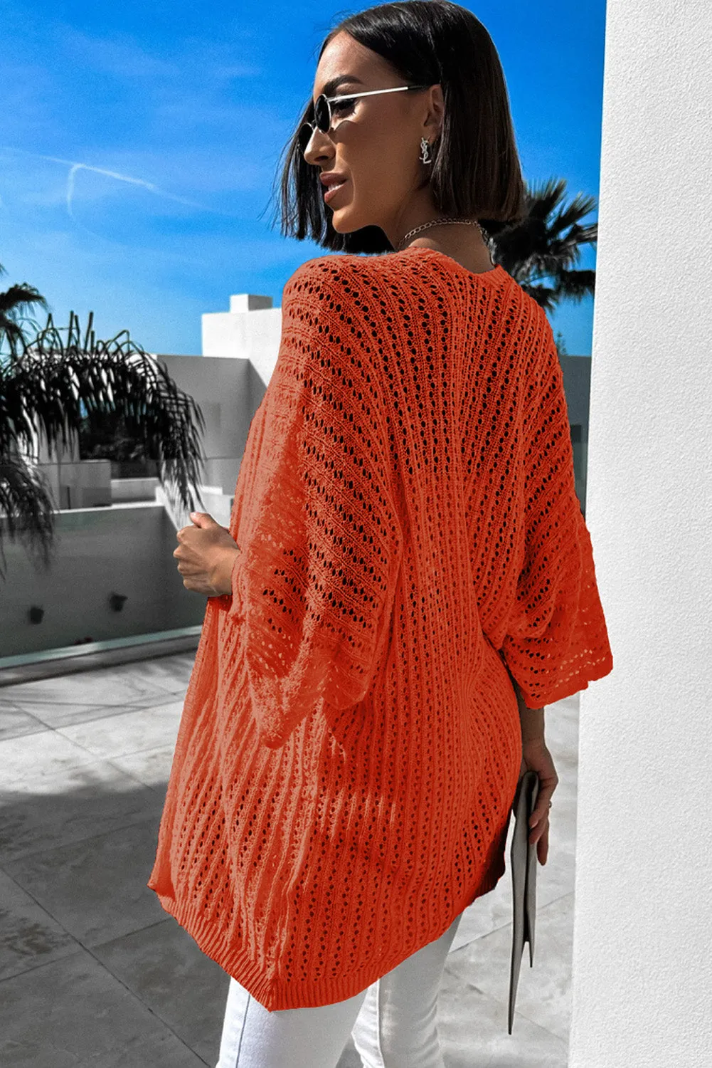 Women's Solid Color Hollow-out Knit Kimono