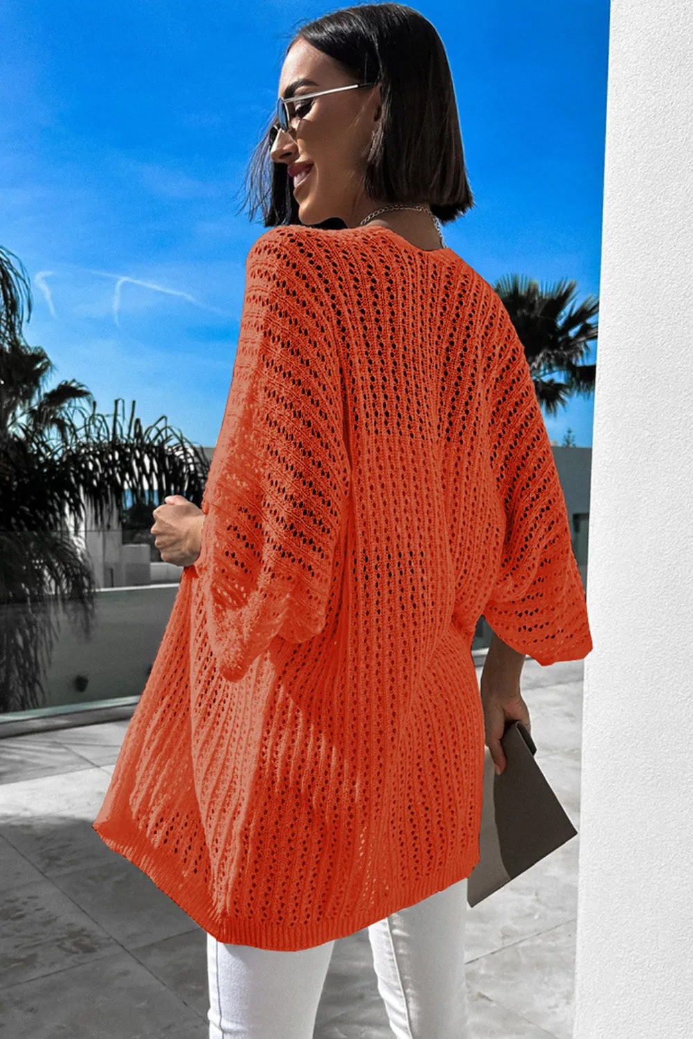 Women's Solid Color Hollow-out Knit Kimono